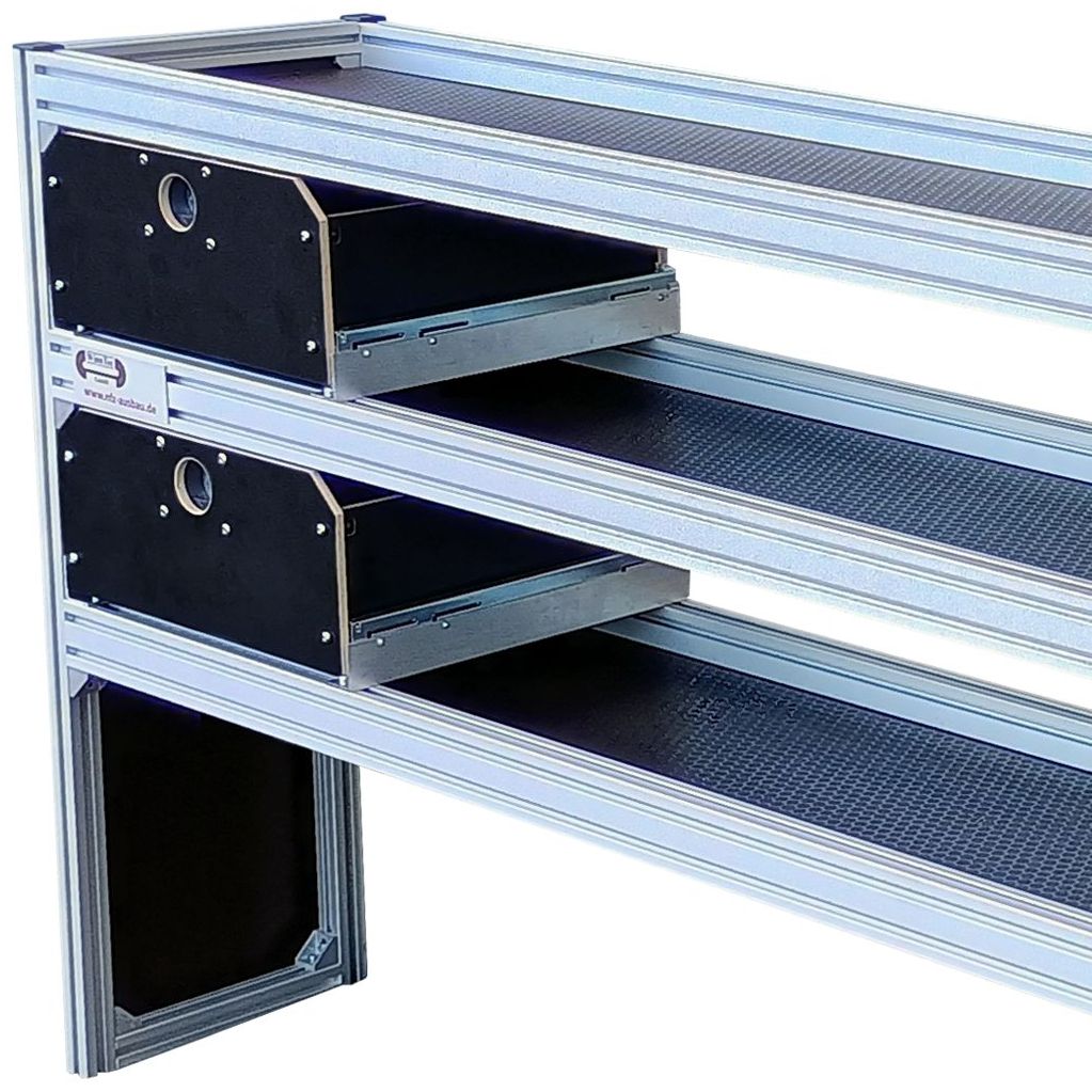 Alu-Fahrzeugregal 2510 x 1296 x 357 mm + Schubladensystem I