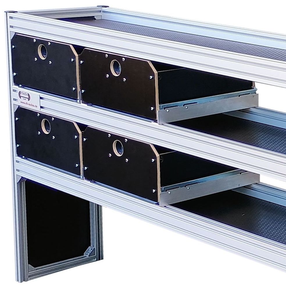 Alu-Fahrzeugregal 2510 x 1296 x 357 mm + Schubladensystem II