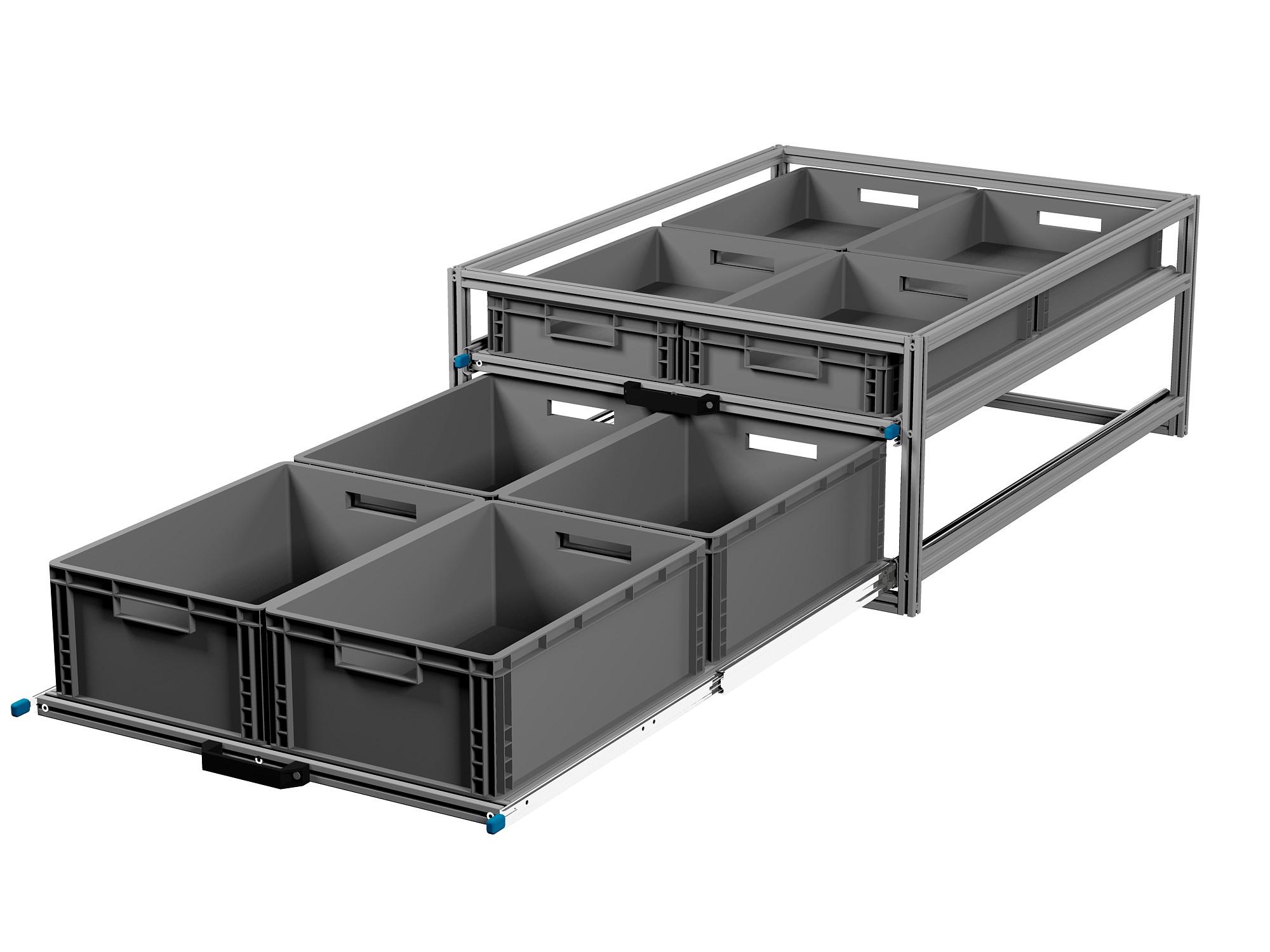 Heckauszug 800 x 1200 mm Euroboxen für Camper, Caravan, Wohnmobil & Nutzfahrzeuge, 220 kg Tragkraft, Typ 33, mit Euroboxen, Bestückung 1