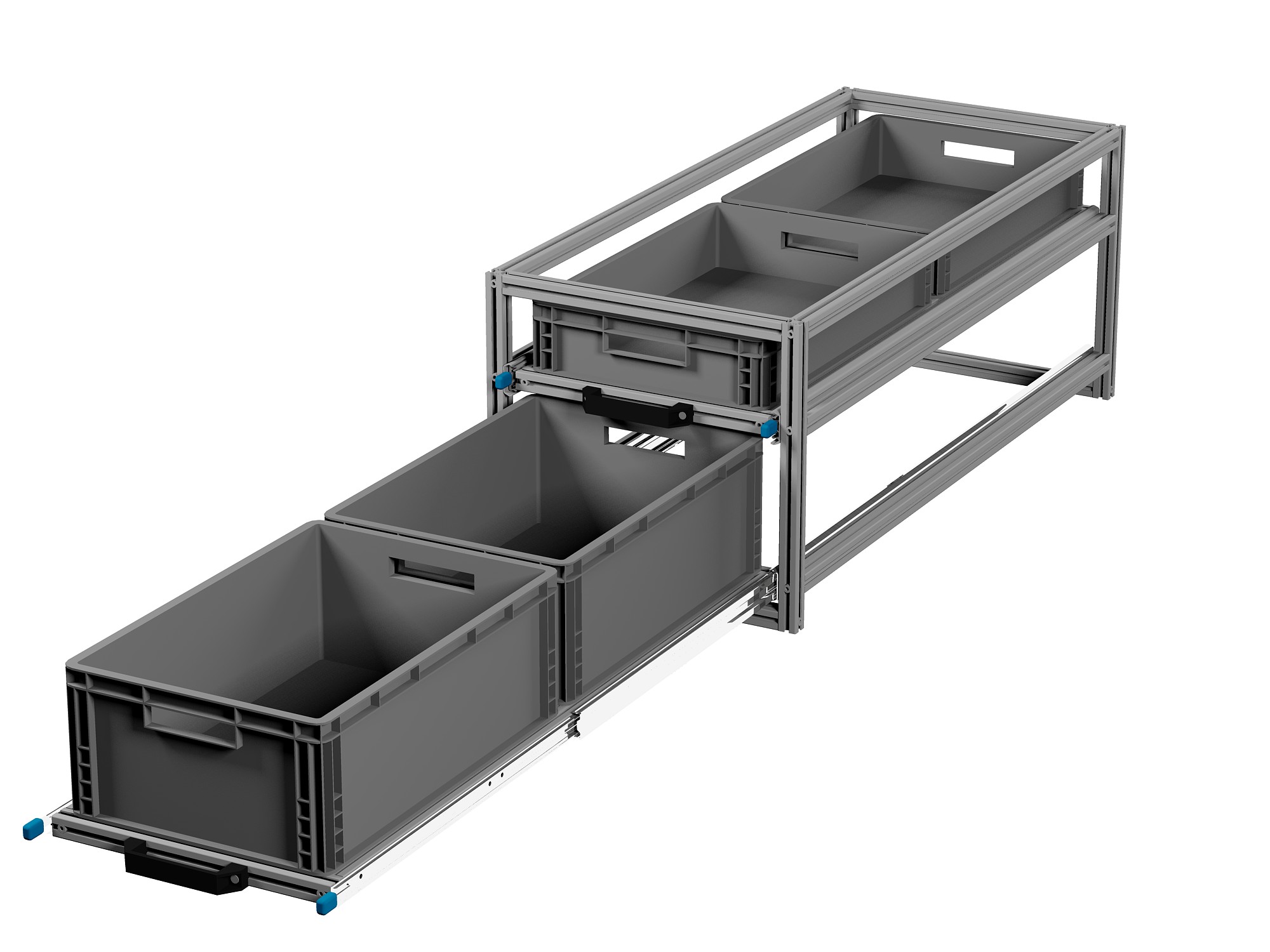 Heckauszug Euroboxen für Camper, Caravan, Wohnmobil & Nutzfahrzeuge, 70 kg Tragkraft, Typ 5, mit Euroboxen, Bestückung 2