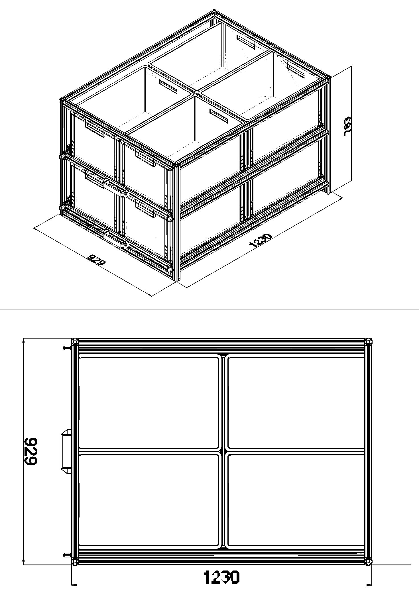 Heckauszug 800 x 1200 mm Euroboxen für Camper, Caravan, Wohnmobil & Nutzfahrzeuge, 220 kg Tragkraft, Typ 36, mit Euroboxen, Bestückung 1