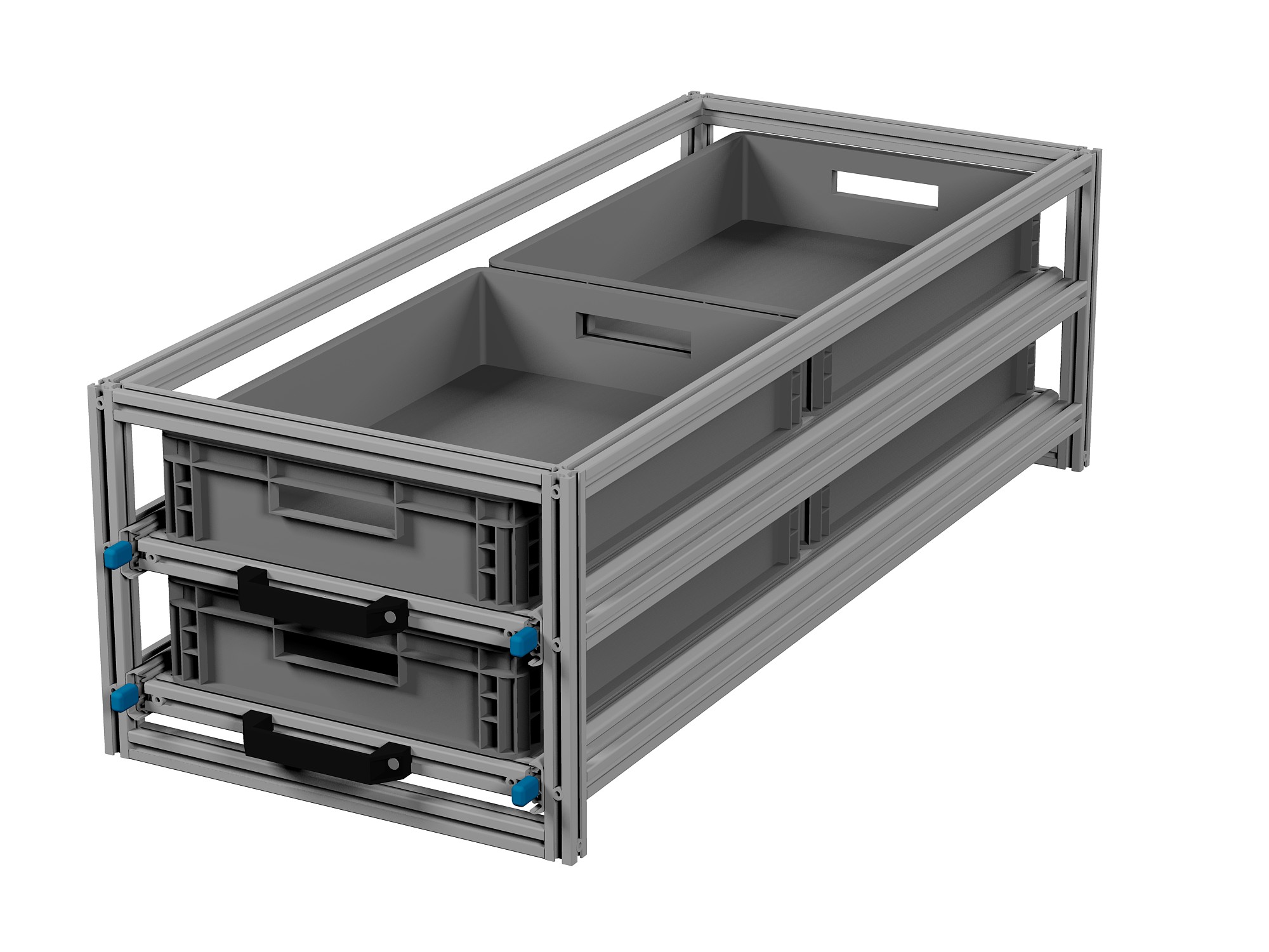 Heckauszug Euroboxen für Camper, Caravan, Wohnmobil & Nutzfahrzeuge, 220 kg Tragkraft, Typ 4, mit Euroboxen, Bestückung 3
