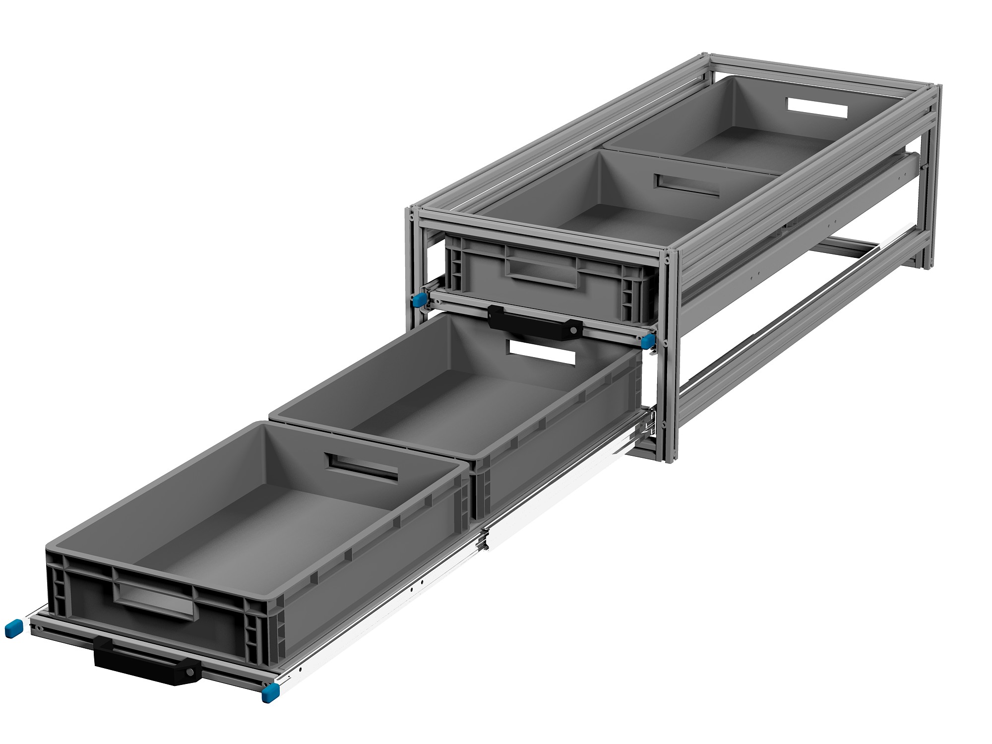 Heckauszug Euroboxen für Camper, Caravan, Wohnmobil & Nutzfahrzeuge, 220 kg Tragkraft, Typ 4, mit Euroboxen, Bestückung 3